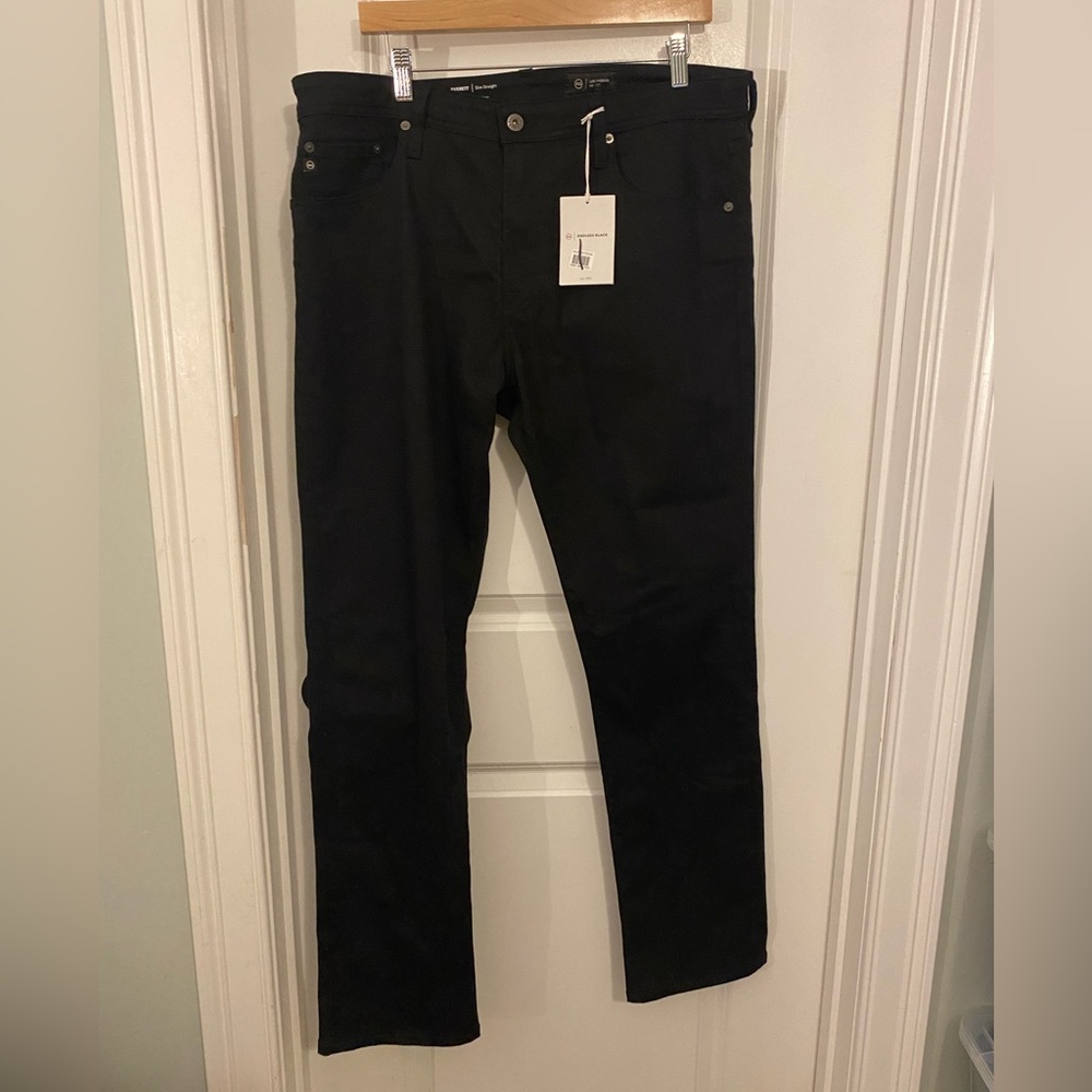 NWT Ag Adriano Goldschmied Men’s Slim Straight Jeans in Black 36x34